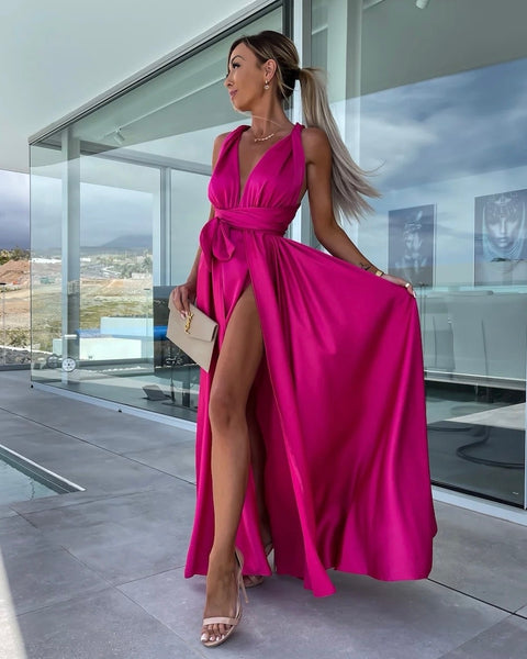 Robe magenta satinée - NELLE
