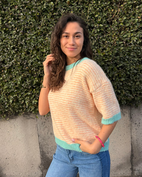 Pull manche courte orange - LIGNÉ