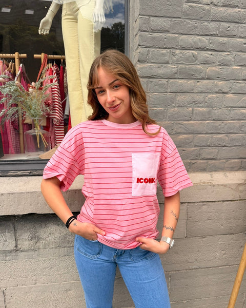 T-shirt ligné rouge - ICONIC