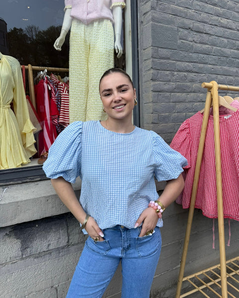 Blouse à carreaux bleu - ANDIE