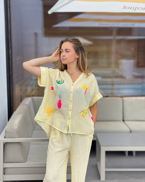 Pantalon ligné motifs - JAUNE