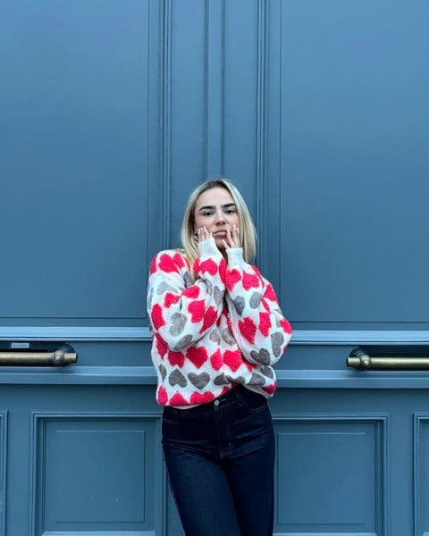 Pull gris/rouge - COEUR