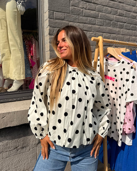 Blouse manches longues blanche à pois - ELINA