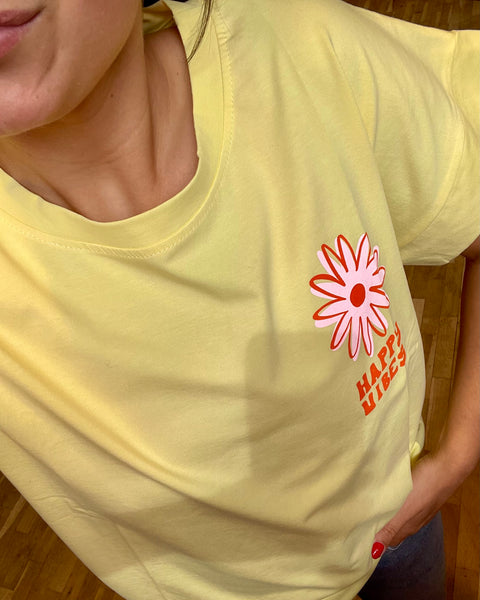 T-shirt jaune - HAPPY VIBES