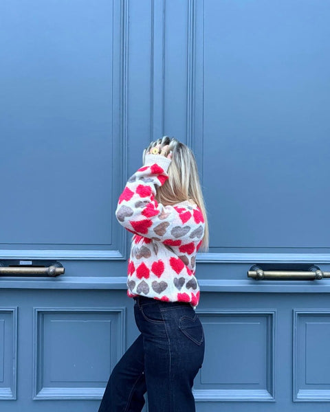 Pull gris/rouge - COEUR