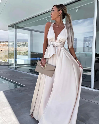 Robe beige satinée - NELLE