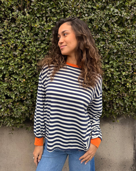 T-shirt bleu marine/orange - LIGNÉ