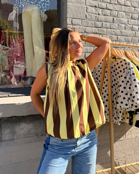Blouse à ligne jaune/choco - ELINA