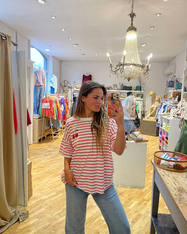 T-shirt ligné - CERISE