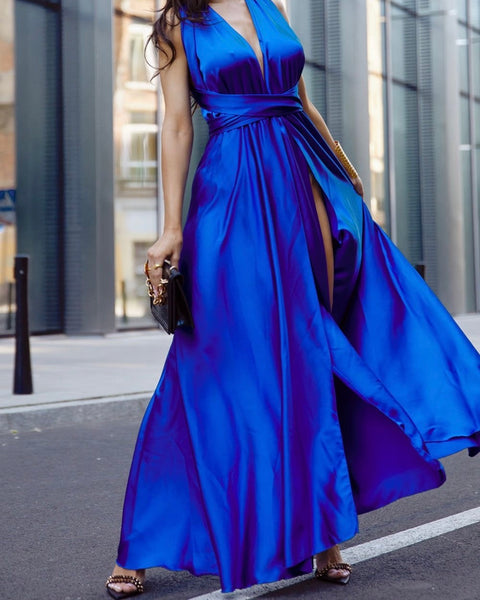 Robe bleu flash satinée - NELLE
