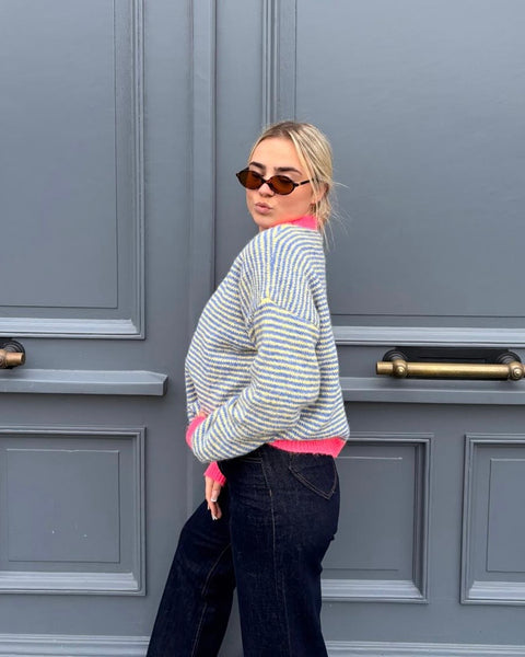 Pull bleu/jaune/rose - KAM