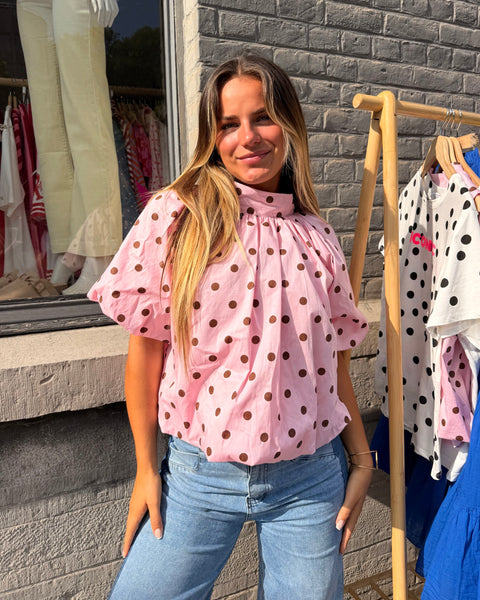 Blouse rose à pois petites manches - ELINA