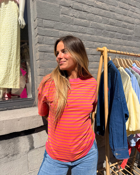 T-shirt ligné - ORANGE