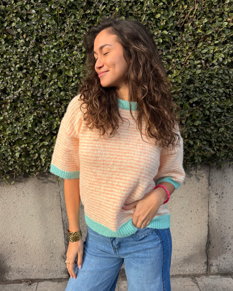 Pull manche courte orange - LIGNÉ