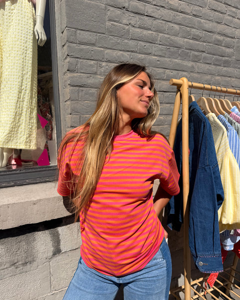 T-shirt ligné - ORANGE
