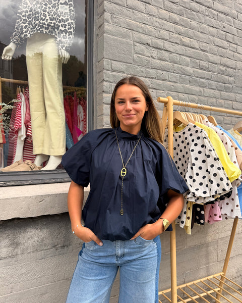 Blouse petites manches bleu marine - ELINA