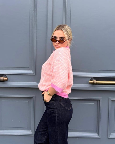 Pull rose à manches courtes - KAM