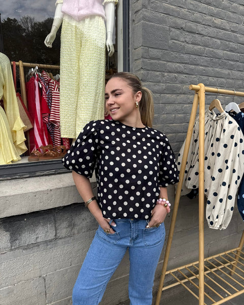 Blouse petites manches noir à pois - ELDA