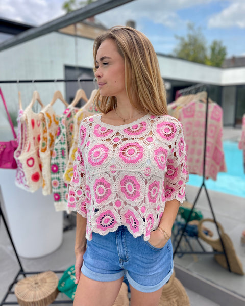 Haut crochet rose - ZAZIE