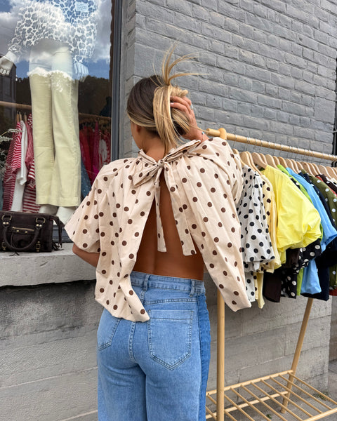 Blouse beige à pois - ELINA
