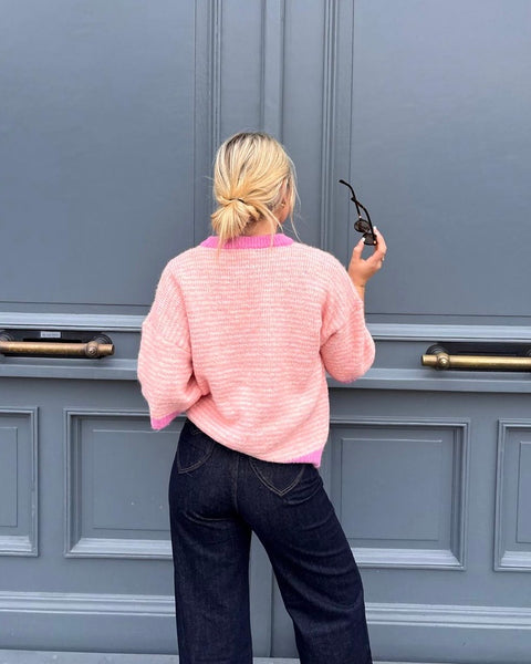 Pull rose à manches courtes - KAM