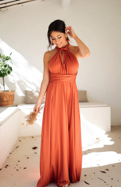 Robe terracotta satinée - NELLE