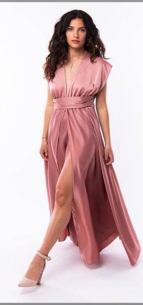 Robe rose satinée - NELLE