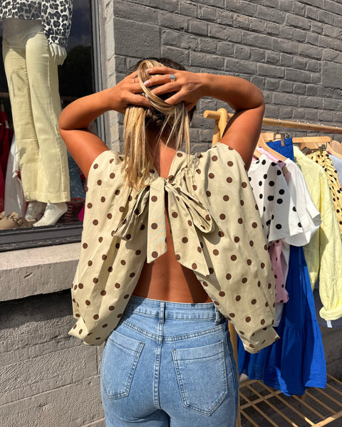 Blouse beige à pois - ELINA