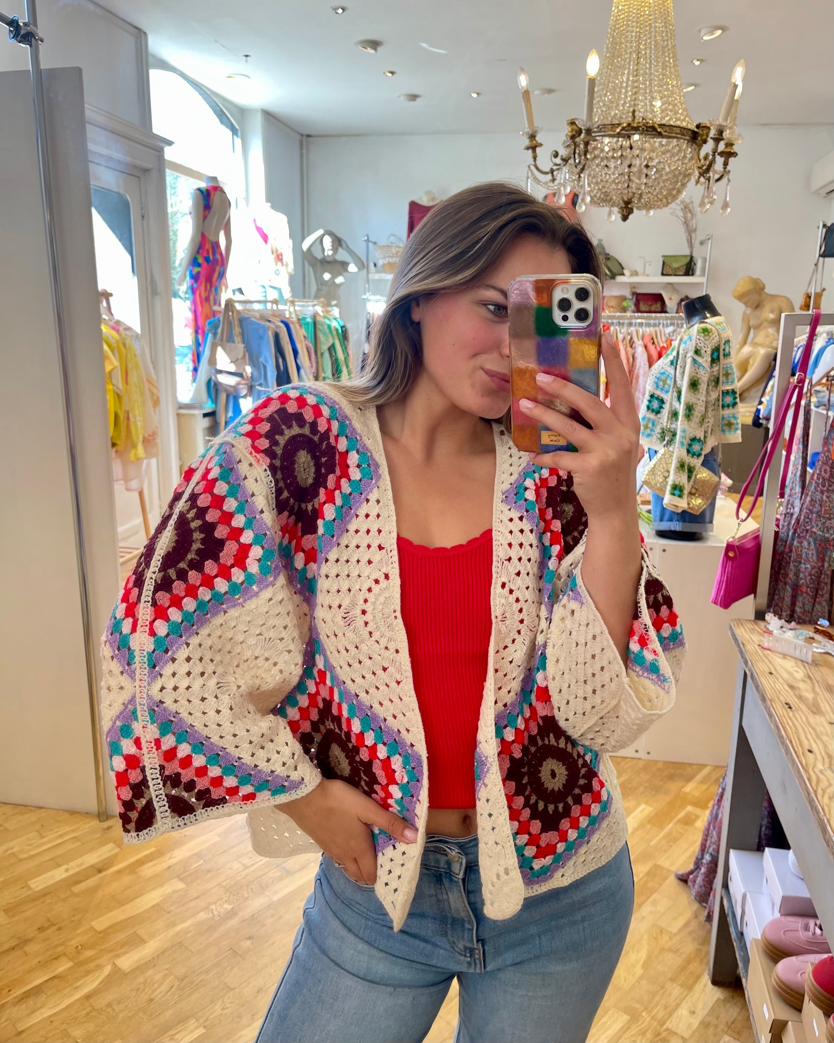 Gilet crochet - ROUGE