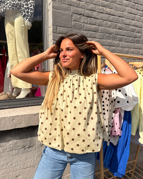 Blouse beige à pois - ELINA