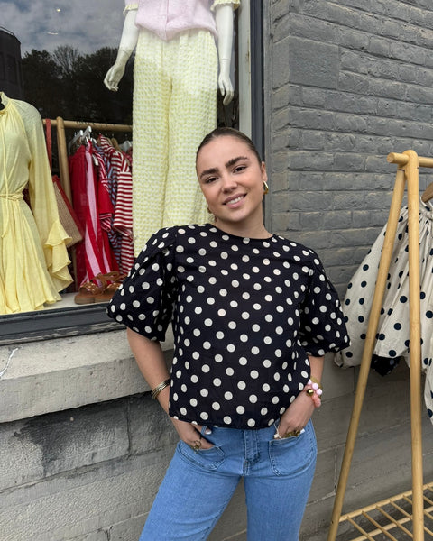 Blouse petites manches noir à pois - ELDA
