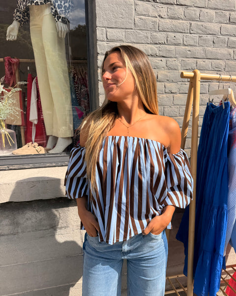 Haut bustier bleu/choco - ANDIE