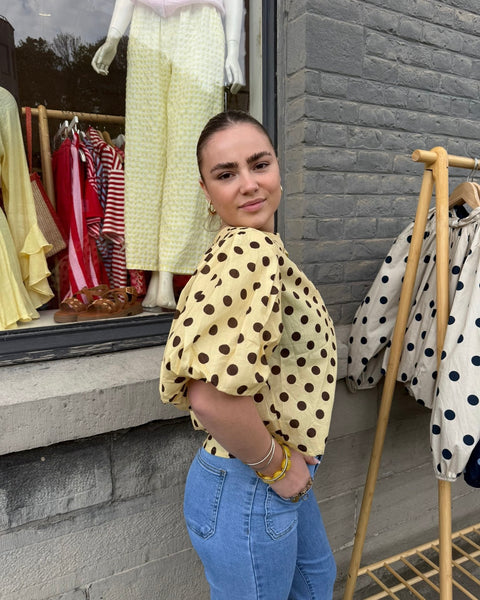 Blouse petites manches jaune à pois - ELDA