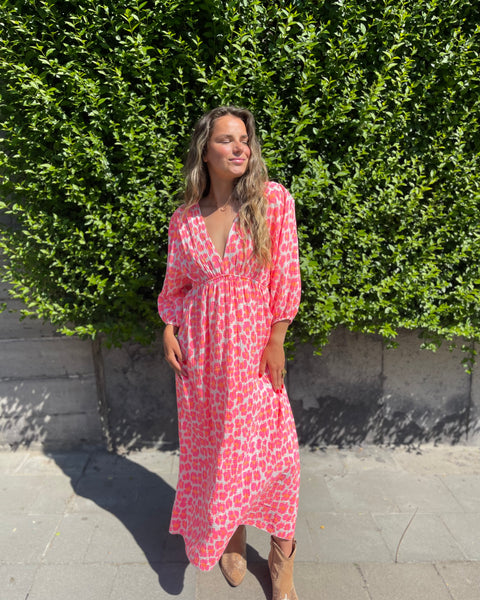 Robe longue rose fluo - LÉOPARD