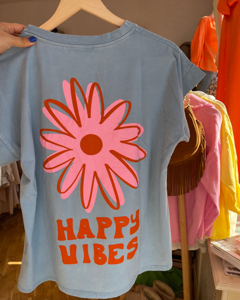 T-shirt bleu ciel - HAPPY VIBES