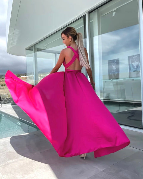 Robe magenta satinée - NELLE