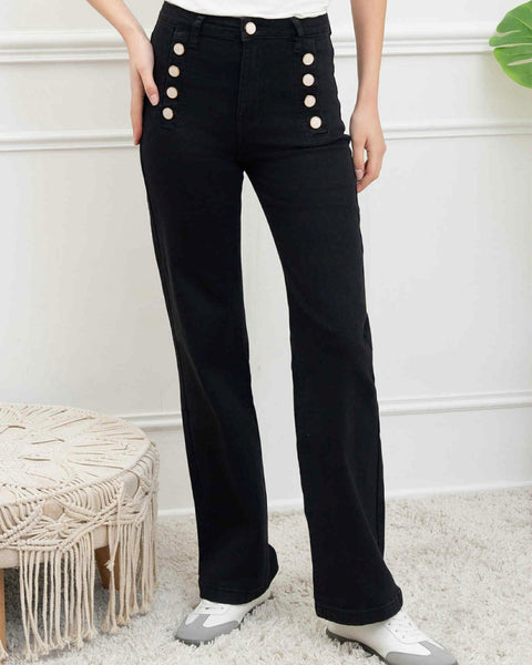 Pantalon boutons - NOIR