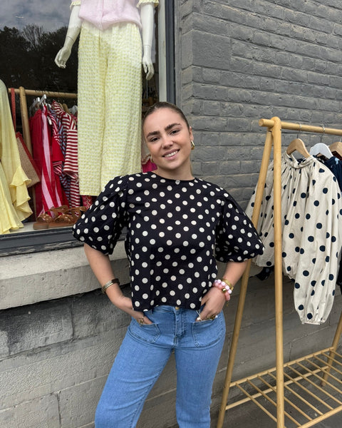 Blouse petites manches noir à pois - ELDA