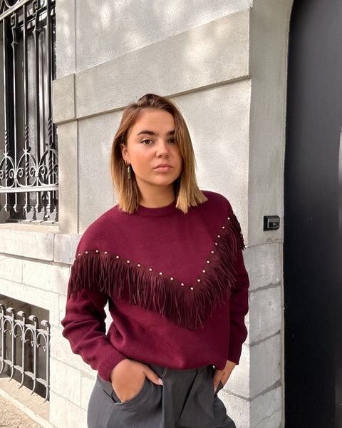 Pull bordeaux - FRANGES