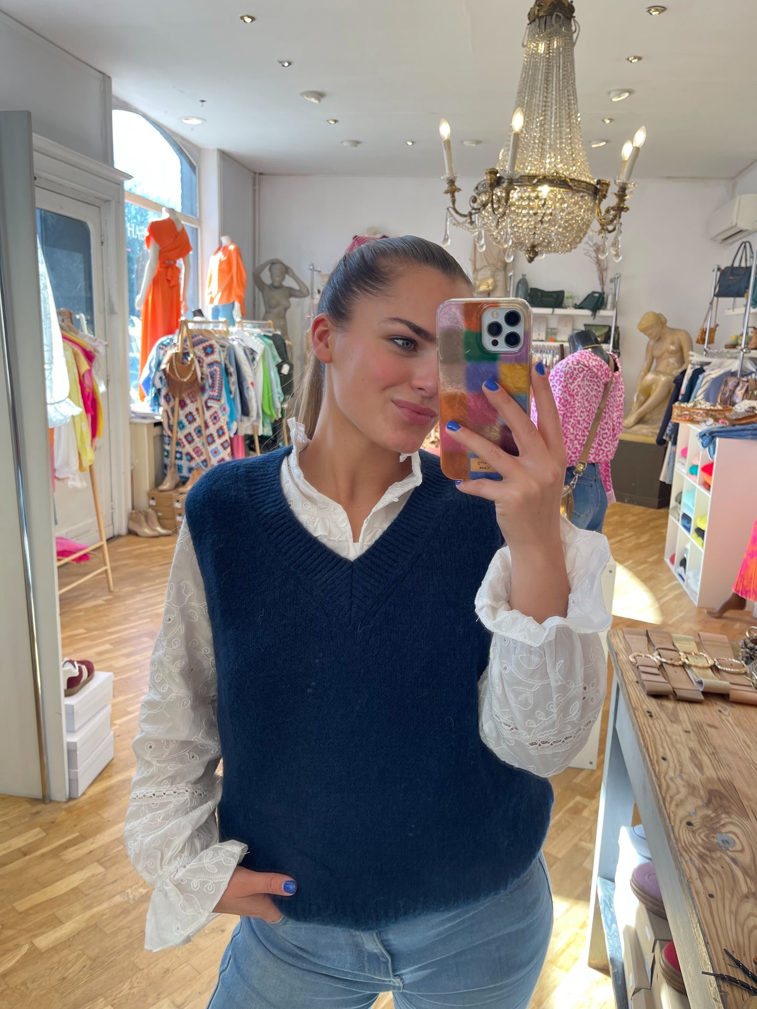 Pull bleu marine col.V - DADJI