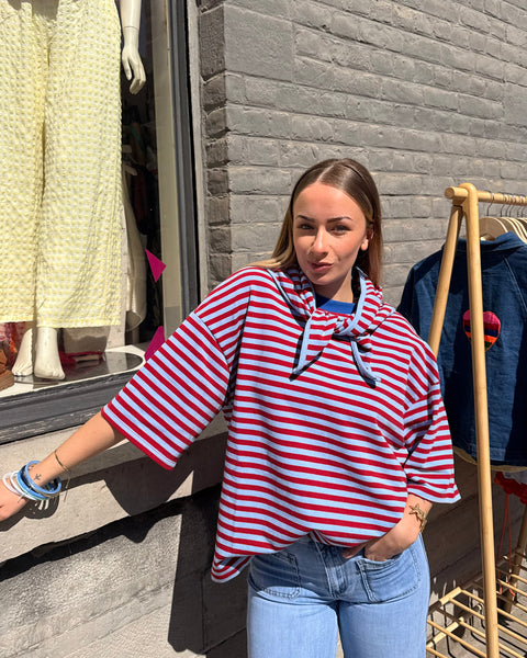 T-shirt ligné + foulard - ROUGE/BLEU CLAIR