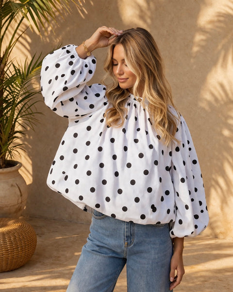 Blouse manches longues à pois (toutes les couleurs) - ELINA