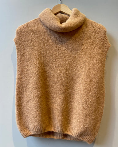 Pull sans manches col roulé camel - RORY