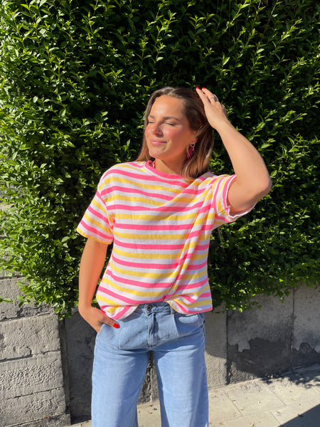 T-shirt ligné - JAUNE