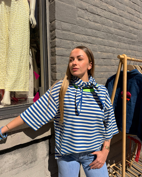 T-shirt ligné + foulard - BLEU/VERT