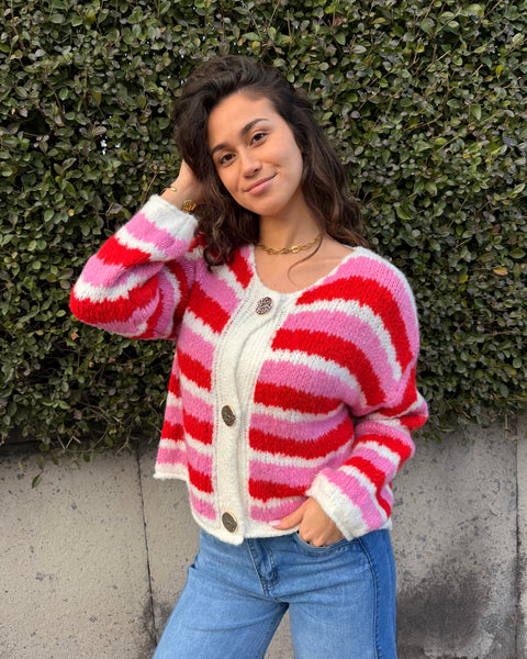 Gilet ligné - ROSE/ROUGE