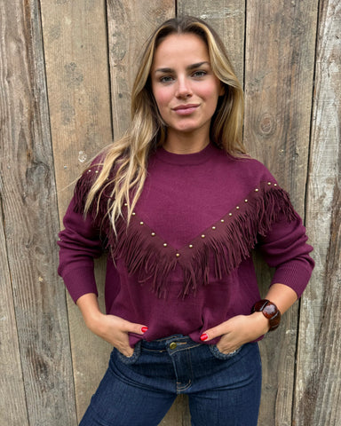Pull bordeaux - FRANGES