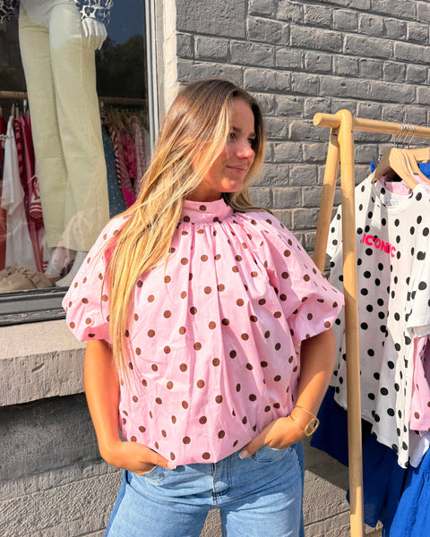 Blouse rose à pois petites manches - ELINA