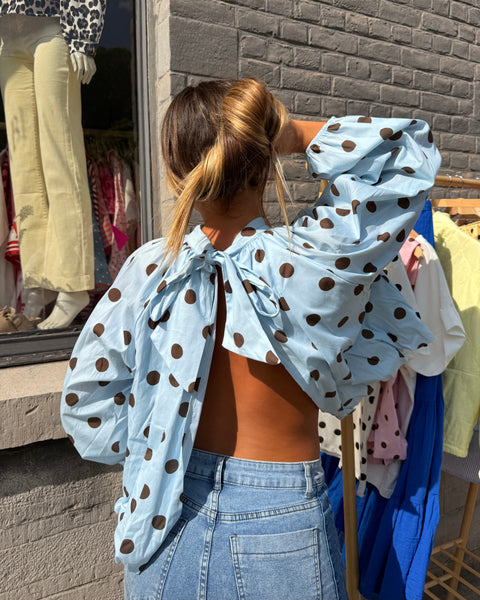 Blouse manches longues bleue à pois - ELINA