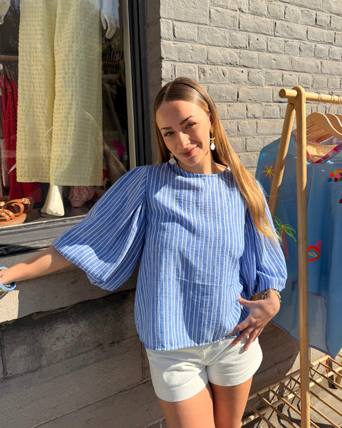 Blouse bleu ligné - ELINA